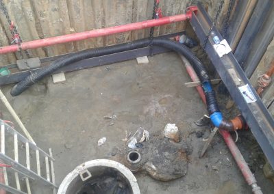Schachtbaugrube, Tiefenbrunnen, Grundwasserabsenkung, Kammerdielenverbau